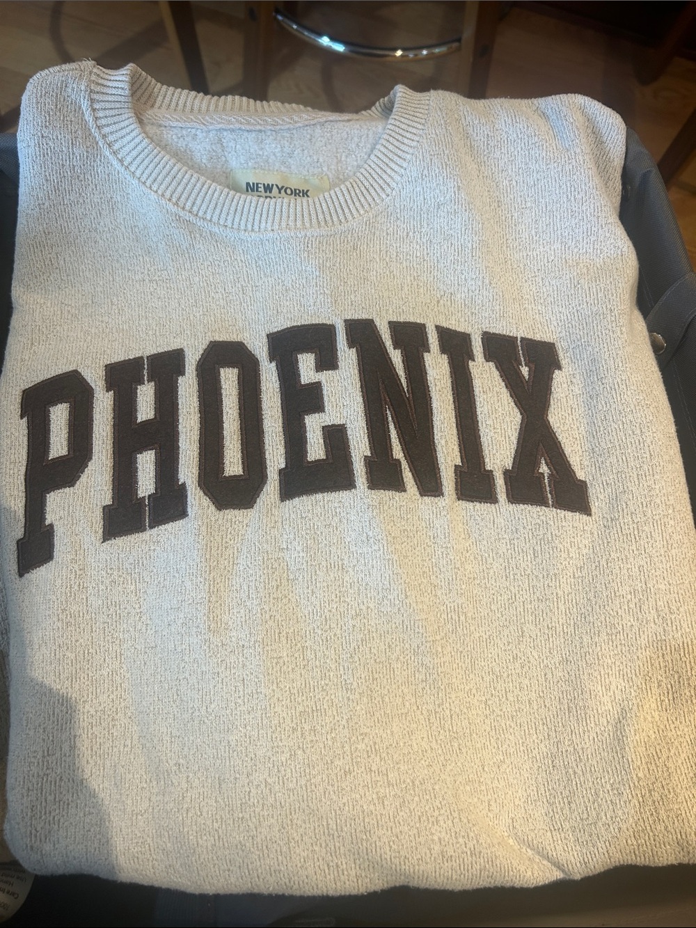 Phoenix Cream/oatmeal  Knit sweater with brown Lettering